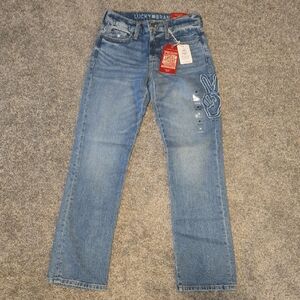 Lucky Brand Women's Denim Straight Leg Jeans with Peace Embroidery